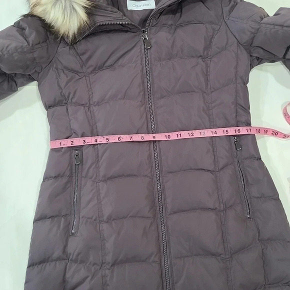New Calvin Klein Women’s Small Faux fur Long puffer jacket hooded coat Gray - Picture 8 of 15